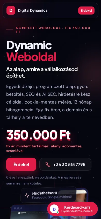 Animált landing telefonon