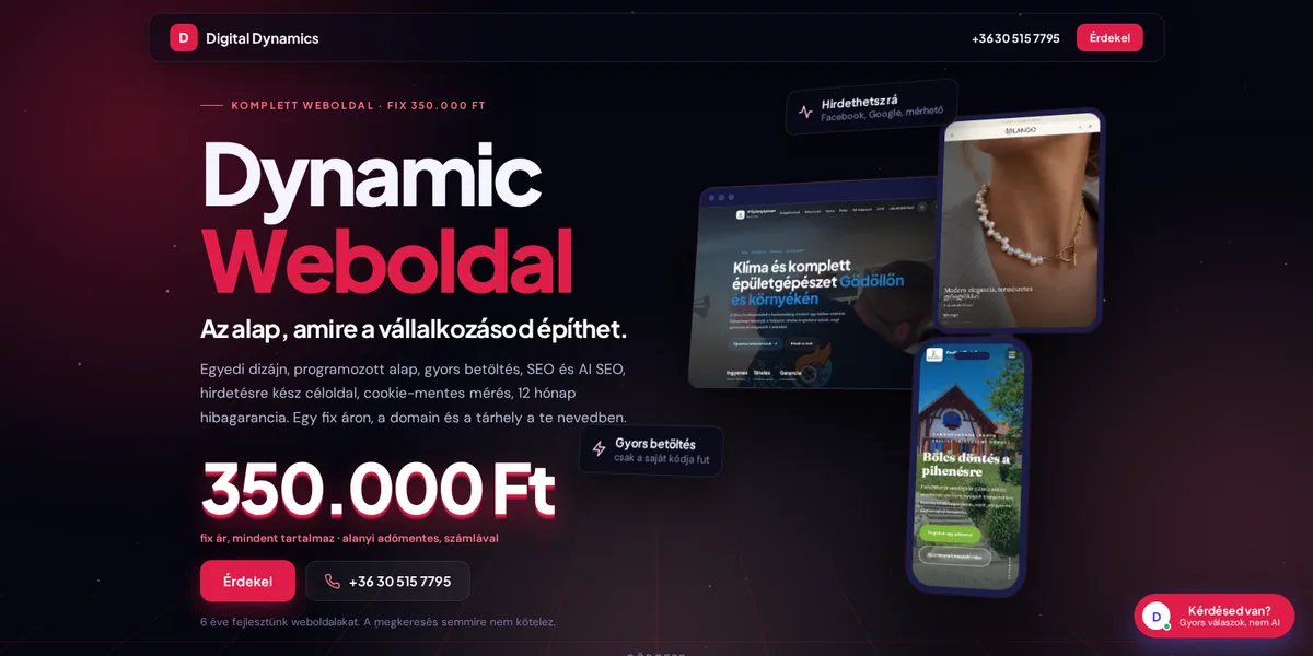 A Dynamic Weboldal 3D-s bemutatóoldala