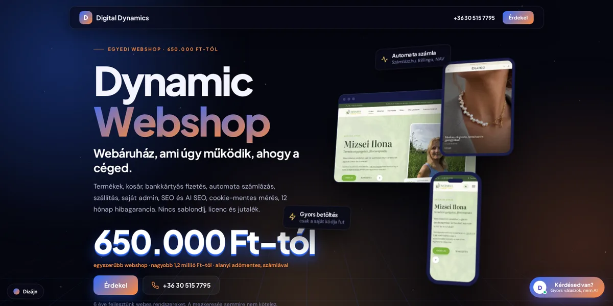 Dynamic Webshop 3D-s bemutatóoldal