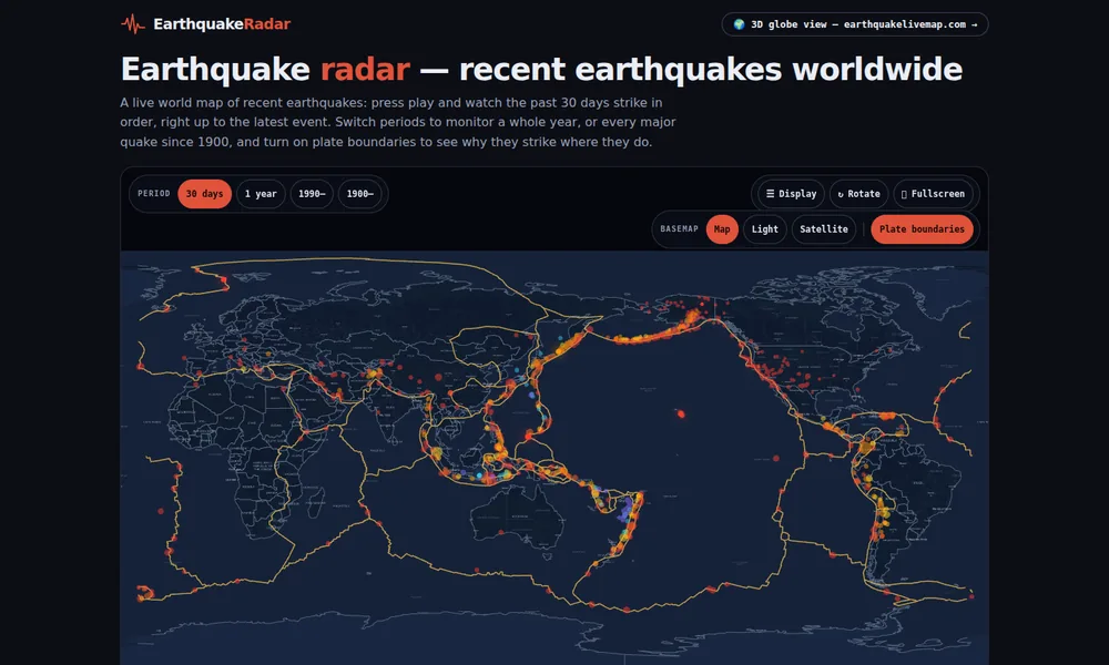Earthquake Radar — live world map of recent earthquakes
