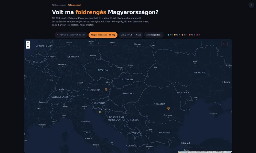 Földrengésradar — élő földrengés-térkép a Kárpát-medencéről